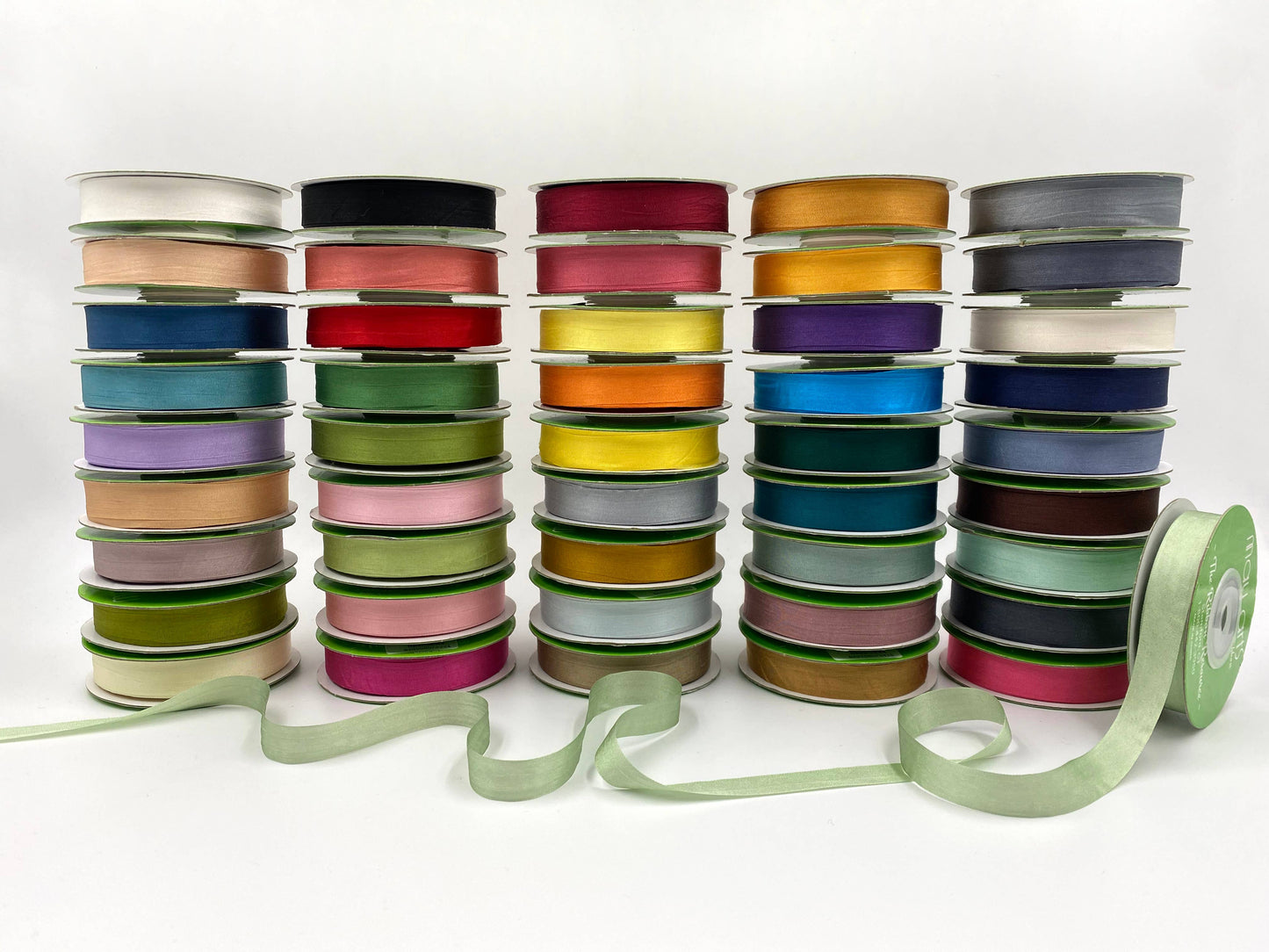 1/2" Green Hand-Dyed Woven 100% Silk Ribbon