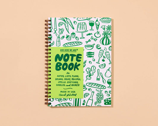 Letterpress A5 Lined Spiral Notebook—Dinner Party Drawings