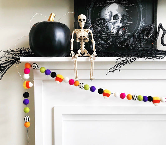 Candy Corn Rainbow Felt Ball Garland