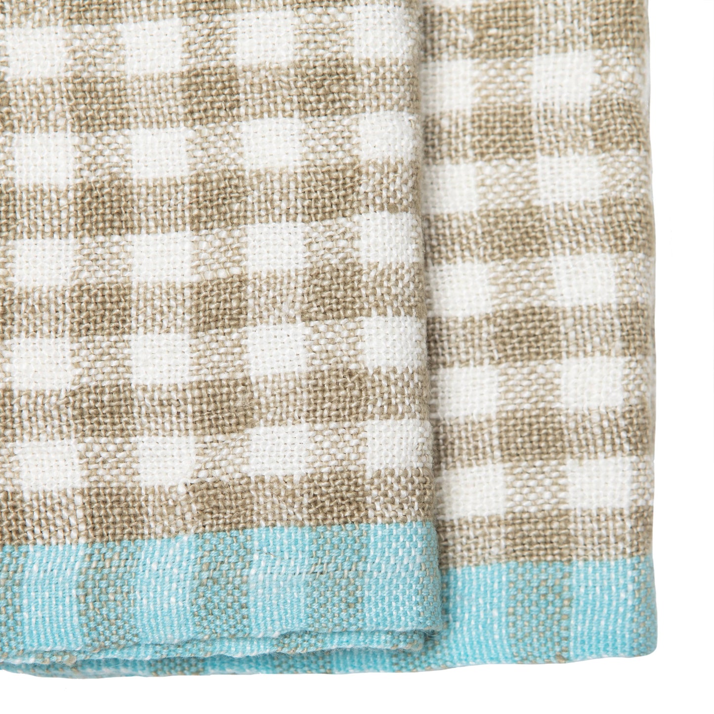 Two-Tone Gingham Natural/Aqua Tea Towels - Natural/Aqua