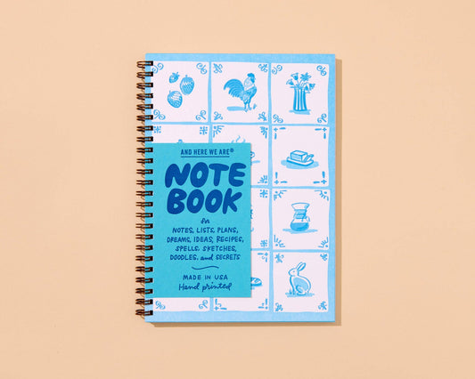 Modern Letterpress A5 Spiral Notebook—Delft Tile Pattern
