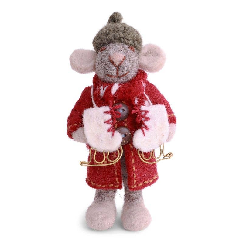 Small Grey Girly Mouse w/Coat & Ice Skates