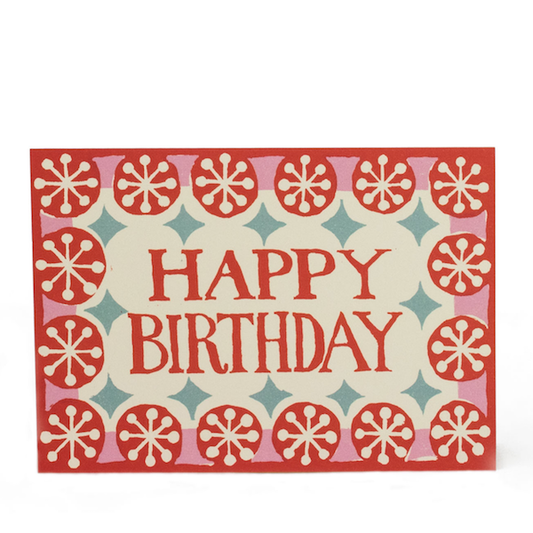 Happy Birthday Card Coral, Pink and Pale Turquoise