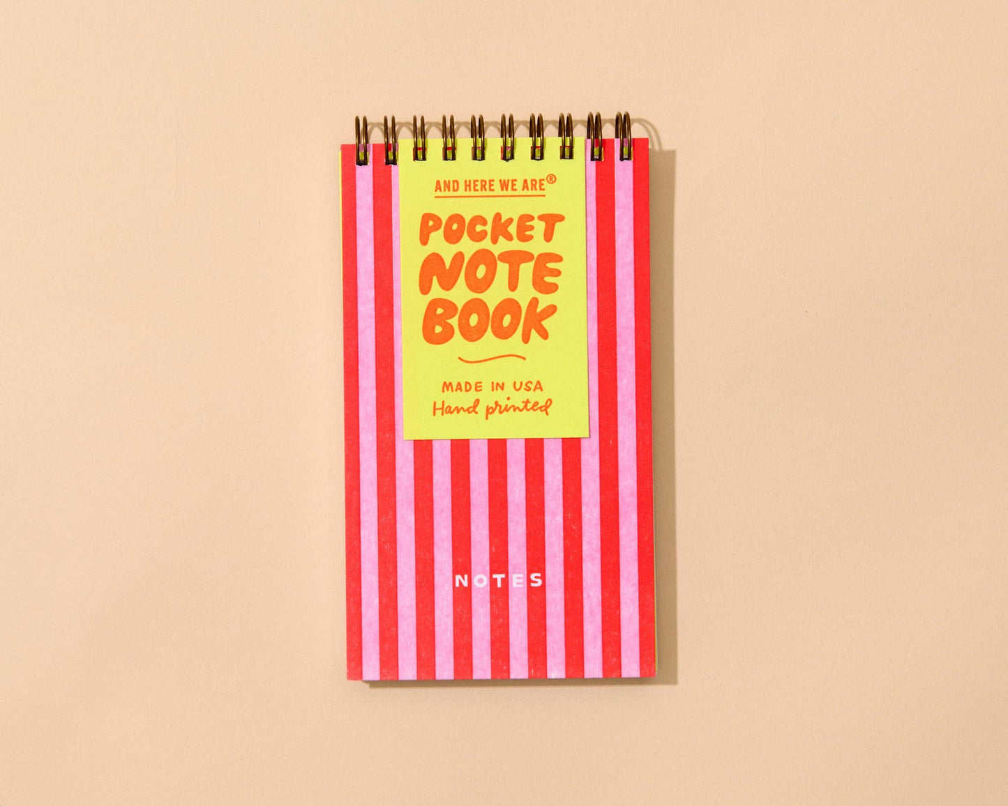 Small Fun Letterpress Spiral Notebook—Red/Pink Cabana Stripe