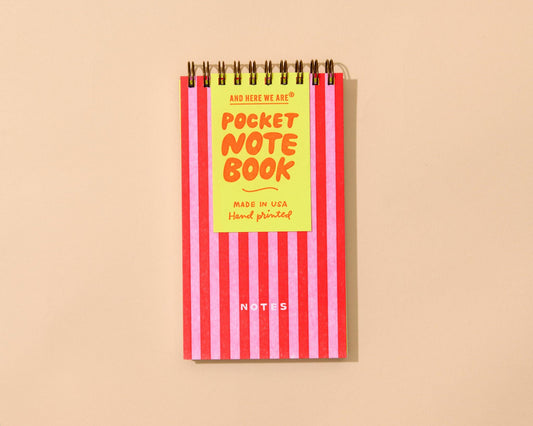 Small Fun Letterpress Spiral Notebook—Red/Pink Cabana Stripe