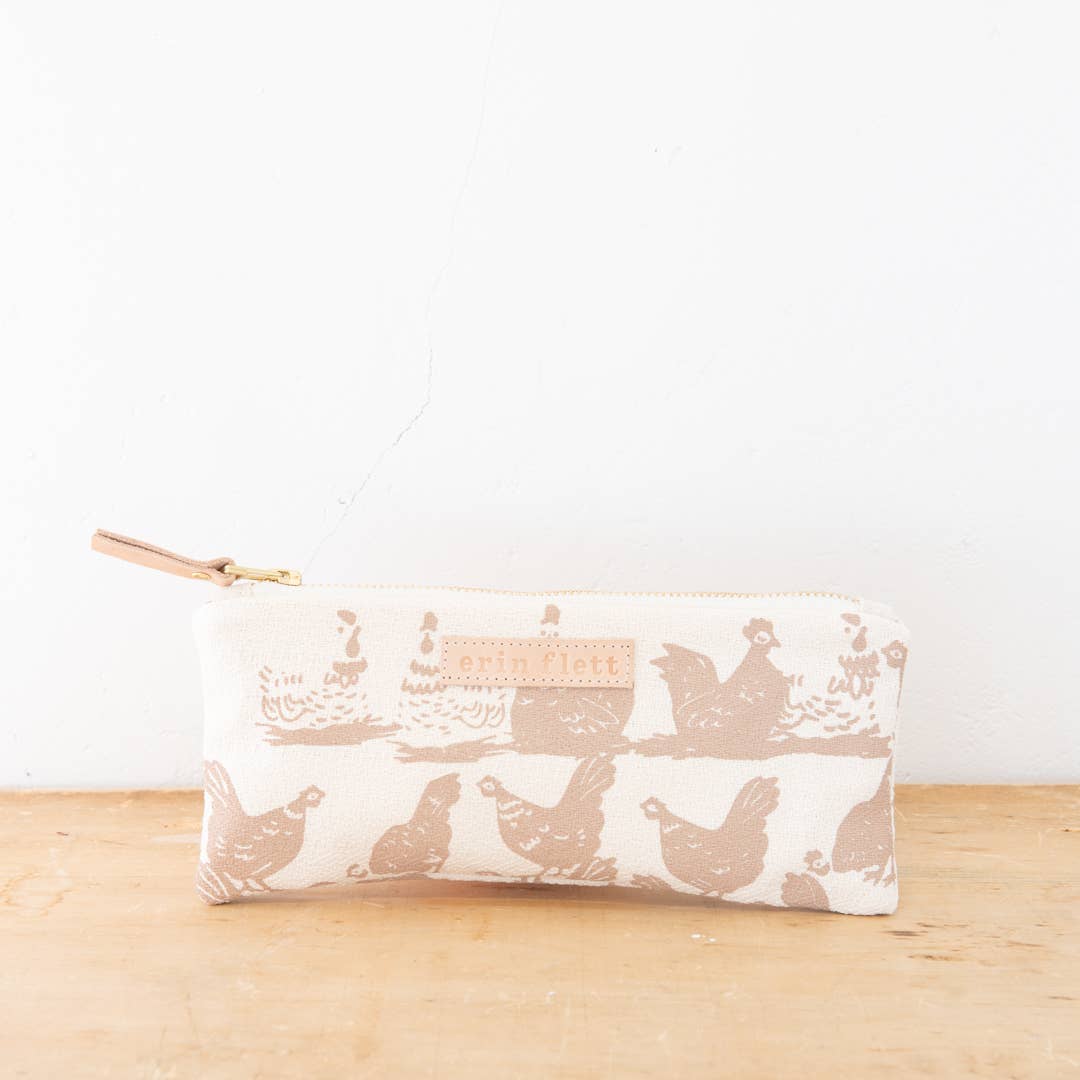 Hen House Pencil Bag: Navy | Orange Zip / Cotton Barkcloth / Flat