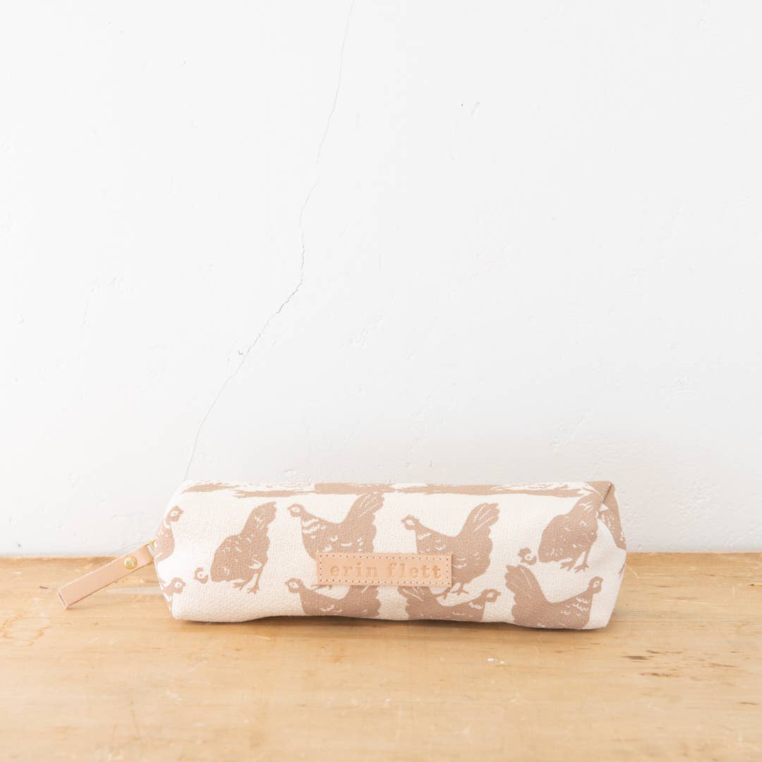 Hen House Pencil Bag: Navy | Orange Zip / Cotton Barkcloth / Flat