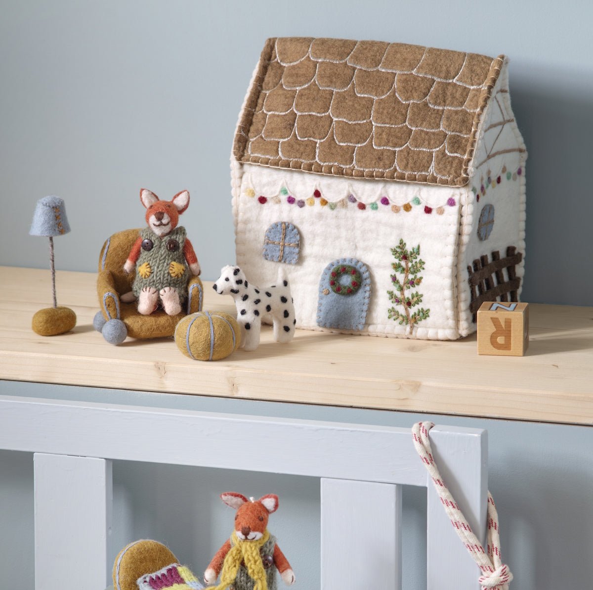 Felt House with String Light Garland