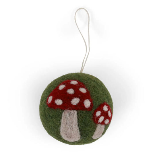 Christmas Bauble - Green w/Mushrooms