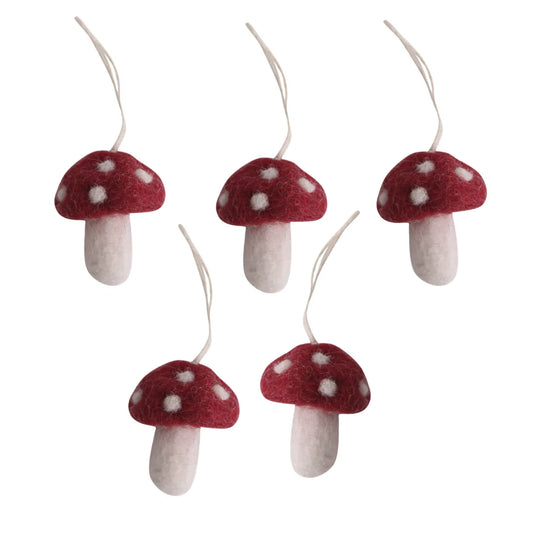 Set of 5 Mini Mushroom Ornaments - Gry & Sif