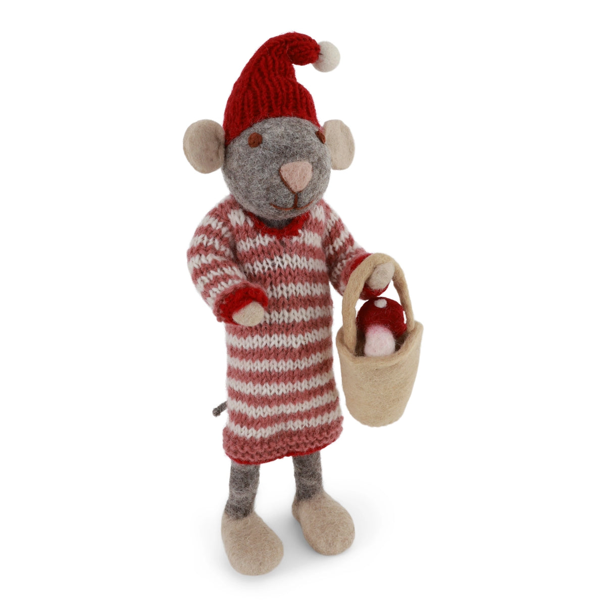 Big Grey Girly Mouse in Dress w/Mushroom in Bucket