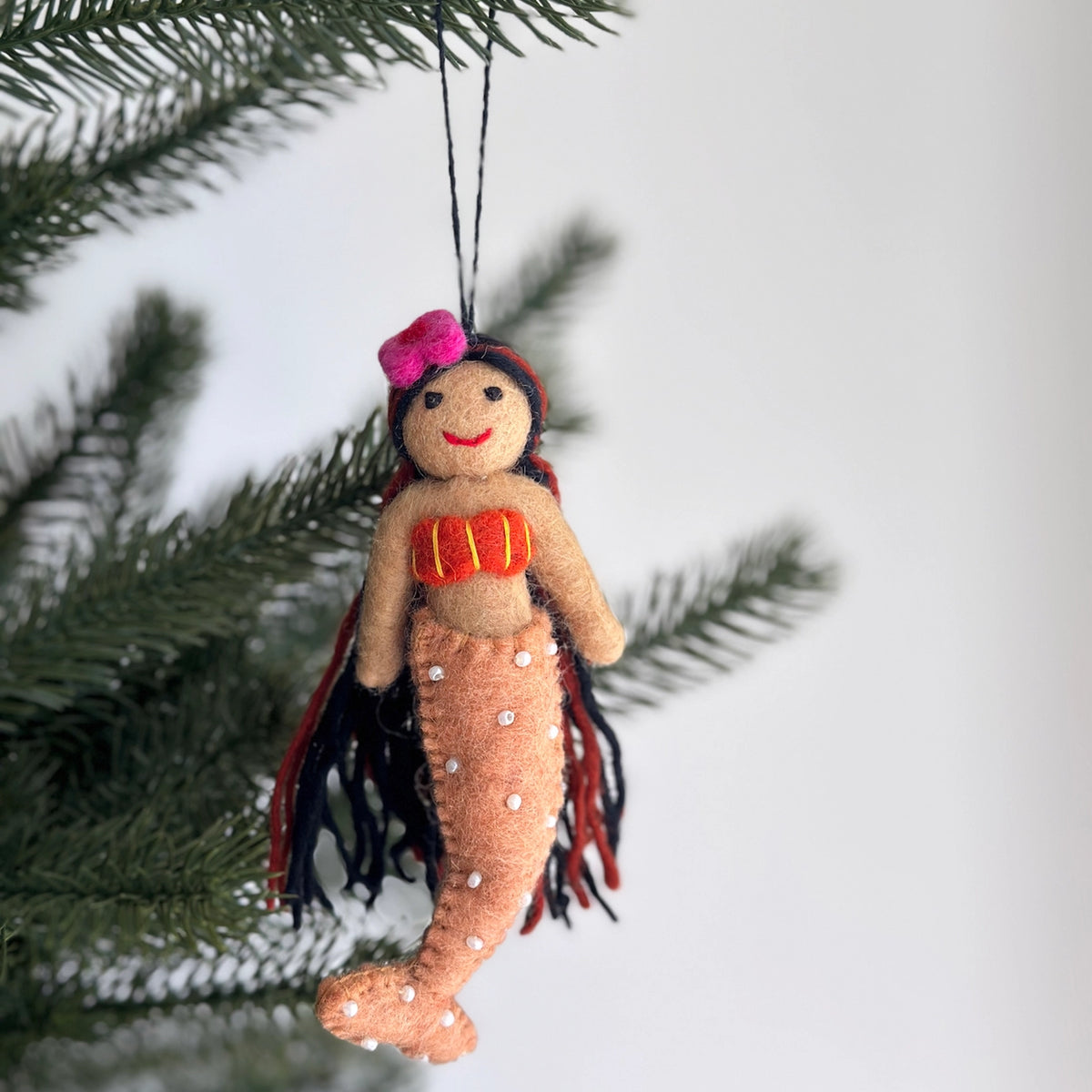 Felt Silk Sea Mermaid Ornament: Orange Tail
