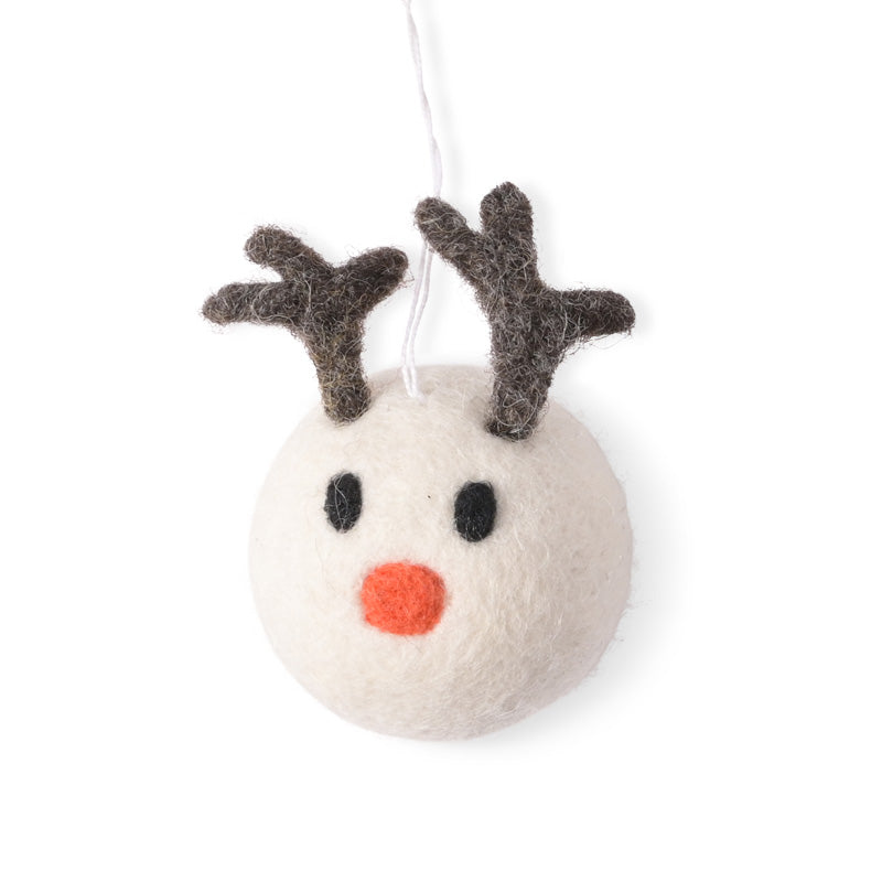 Reindeer White Ball Wool Ornament