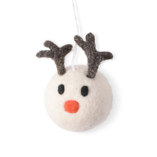 Reindeer White Ball Wool Ornament